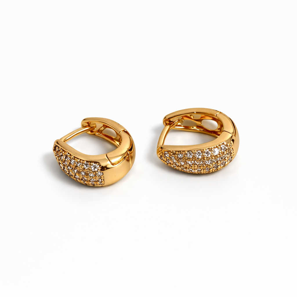 18K Gold Plated Pavé Huggie Earrings 12 mm