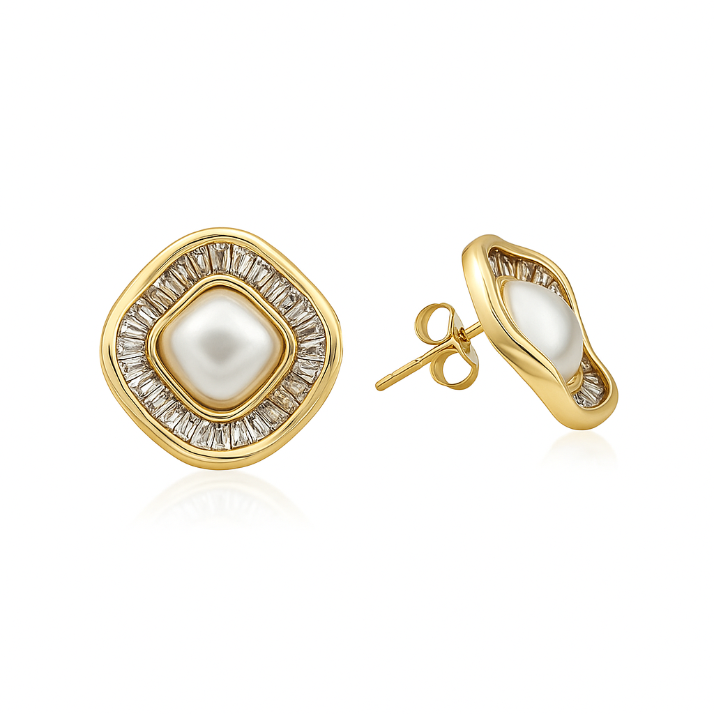 Elegant Pearl Stud Earrings – Gold or Silver Tone, Classic Design