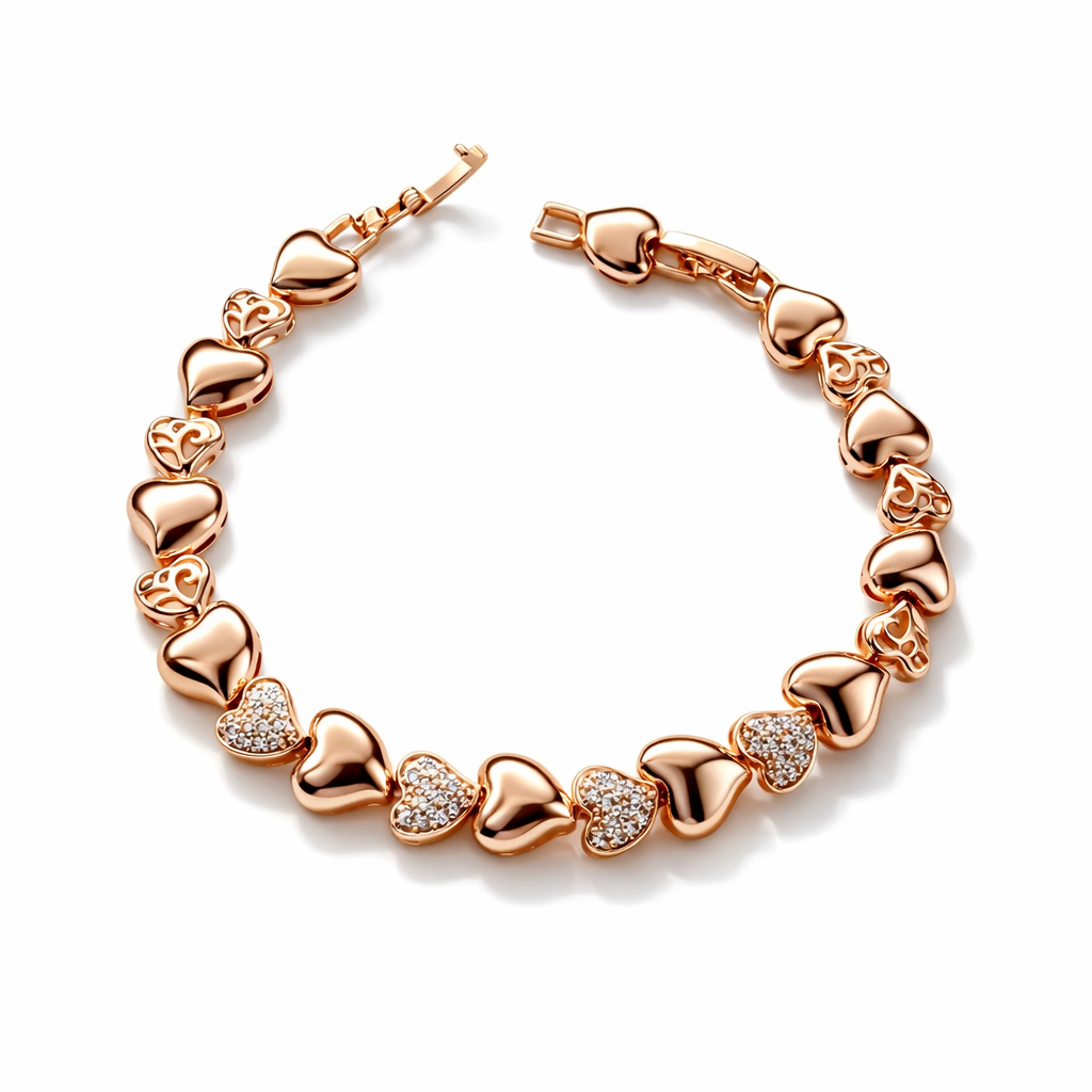 18K Gold Plated Brass 18+2 cm Heart CZ Bracelet | Wholesale