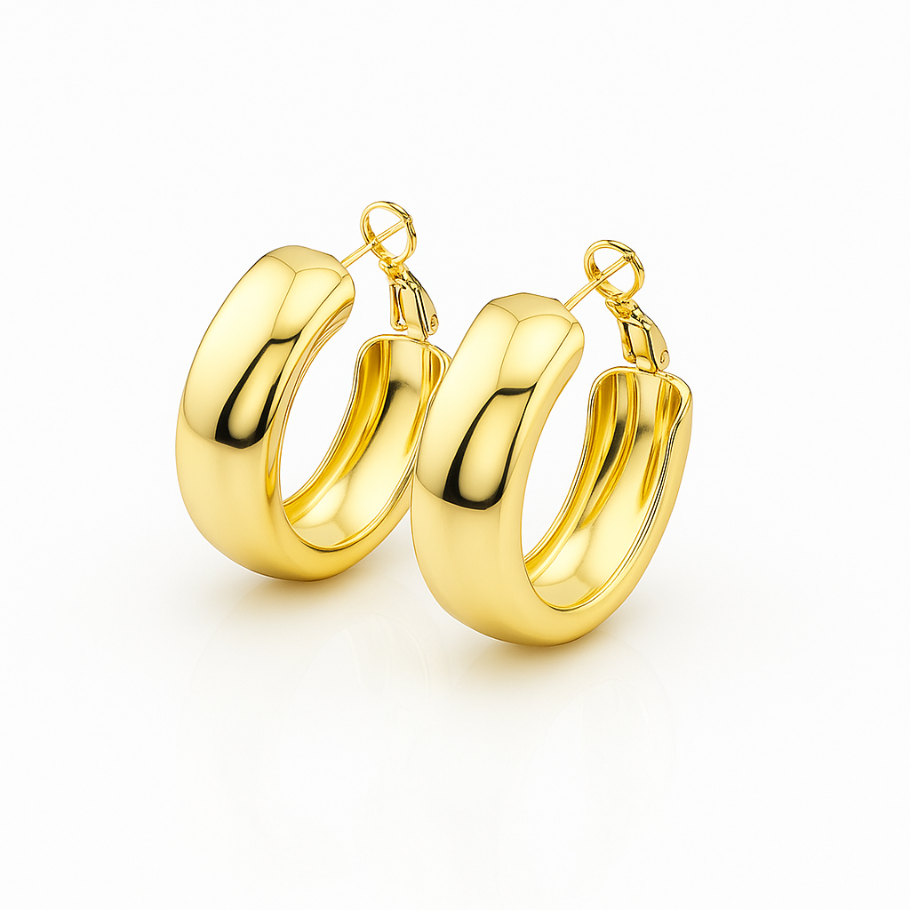 Chunky Hoop Earrings – 14K Gold Plated, Silver Post, 3.5 cm