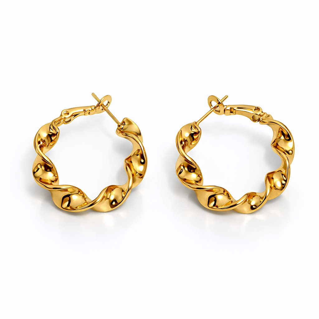 18K Gold Plated Twisted Hoop Earrings 25 mm