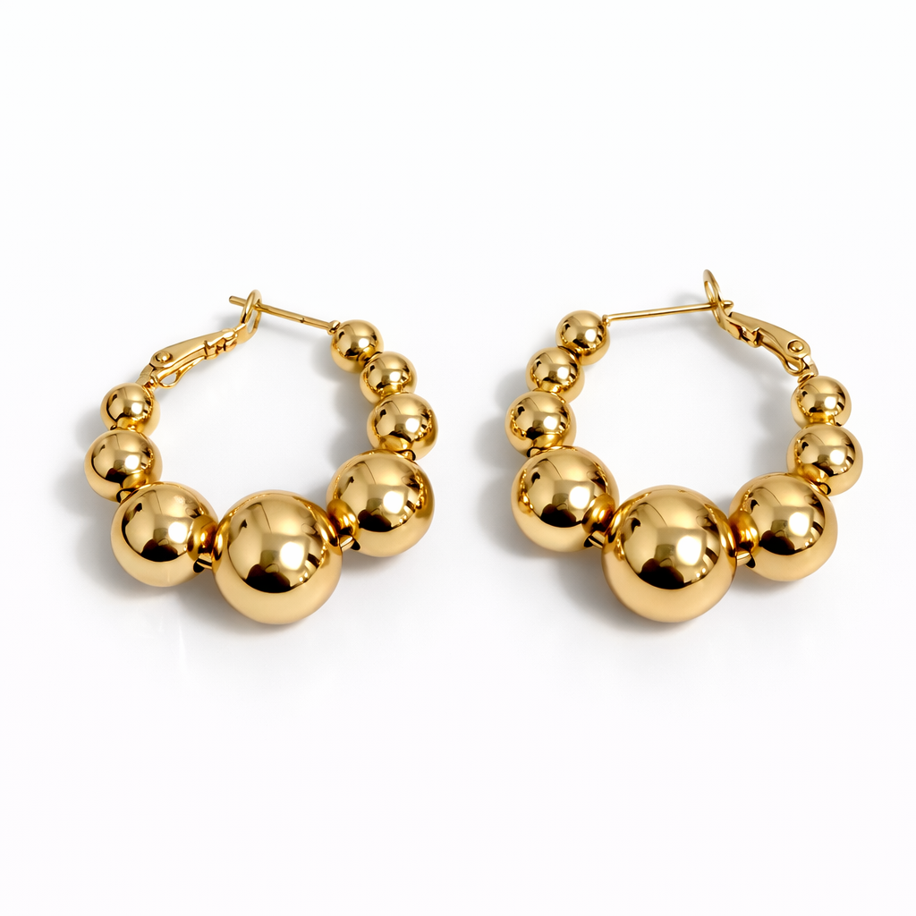 18K Gold Plated Beaded Hoop Earrings 30 mm