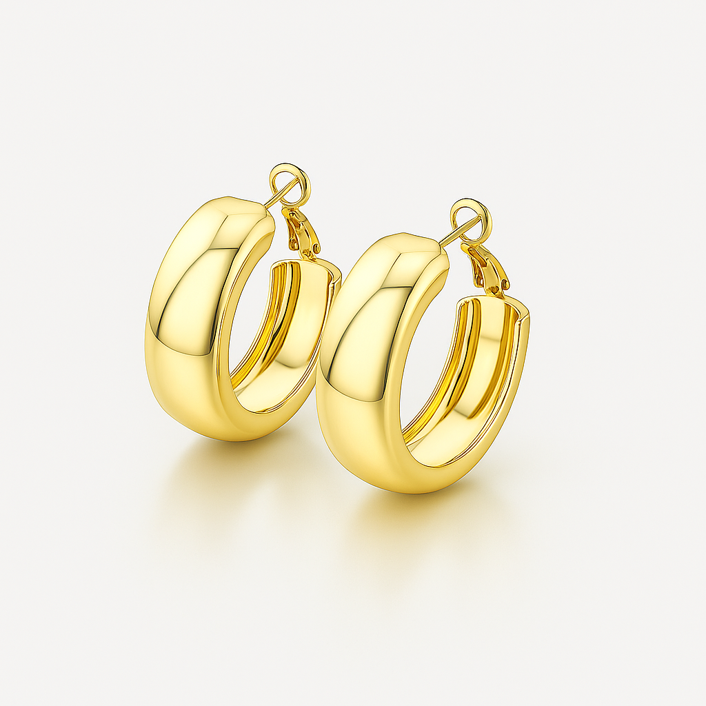 Chunky Hoop Earrings – 14K Gold Plated, Silver Post, 3.5 cm