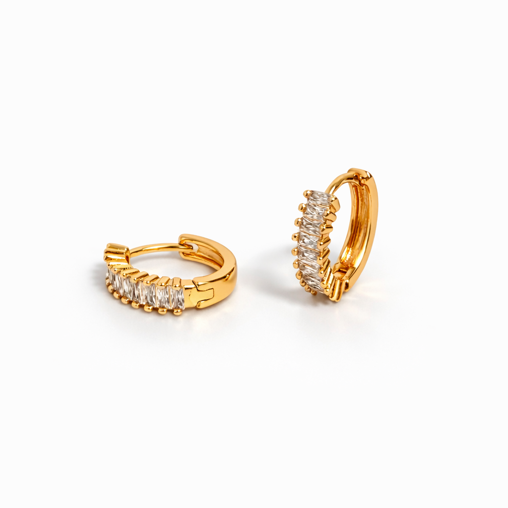 Gold Plated Baguette Hoop Earrings 1.5 cm – 4 mm – Wholesale