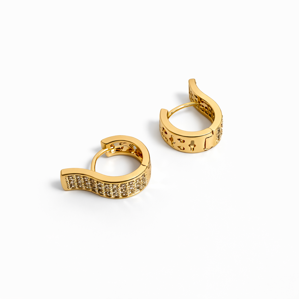 18K Gold Plated Pavé Huggie Earrings 15 × 5 mm
