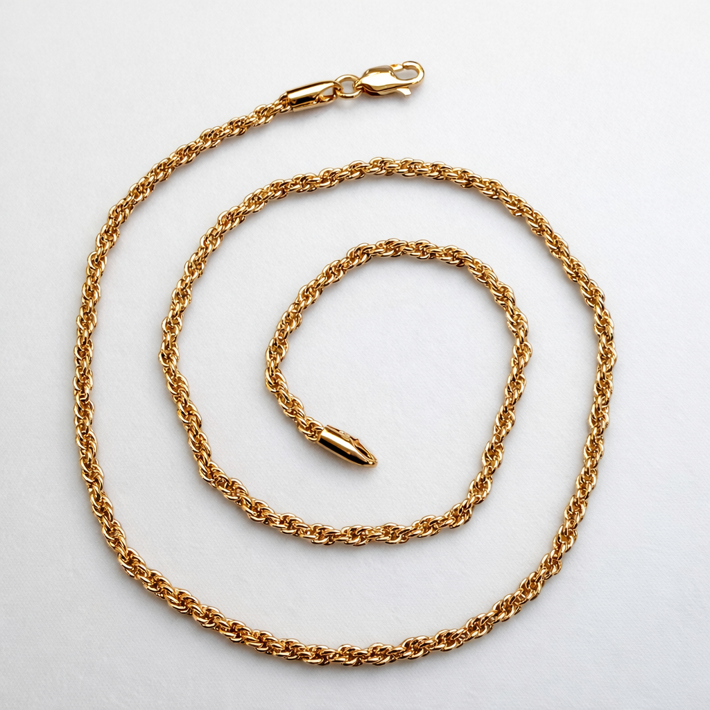 18K Gold Plated Rope Chain Necklace 45cm 3mm | Wholesale