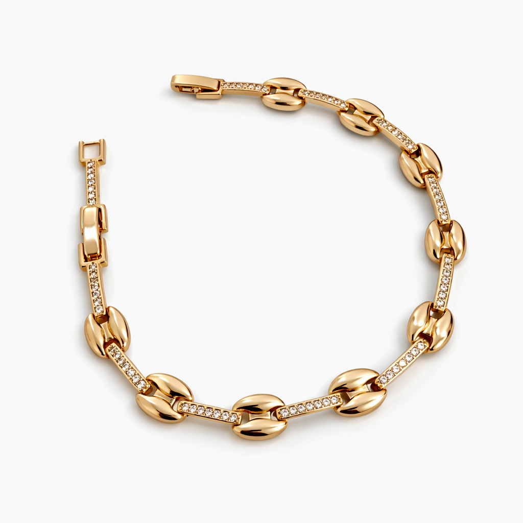 18K Gold Plated Brass 18+2 cm CZ Link Bracelet | Wholesale
