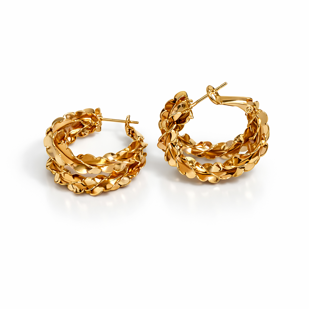 18K Gold Plated Multi-Layer Hoop Earrings 3 × 1.5 cm