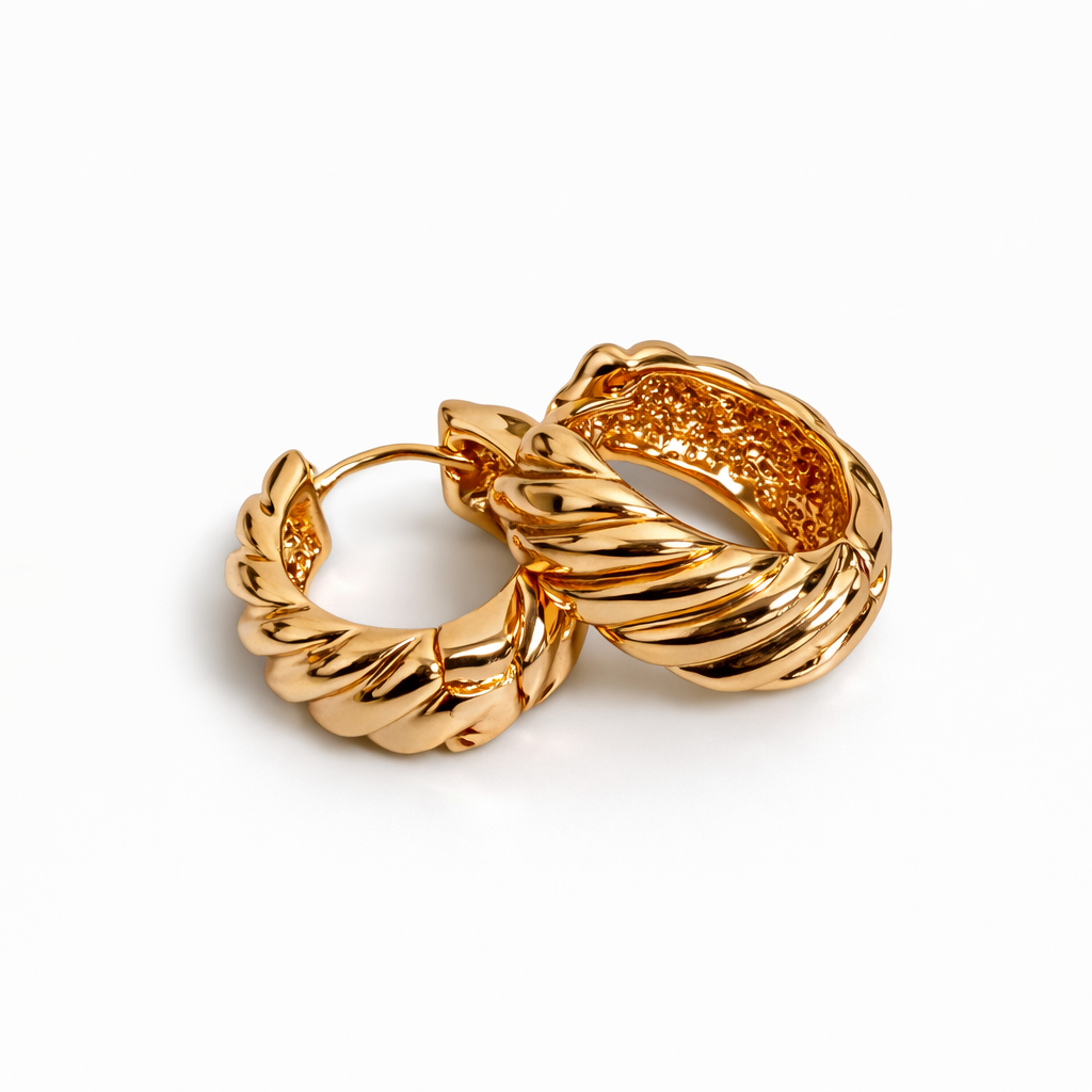 18K Gold Plated Twisted Huggie Earrings 15 mm