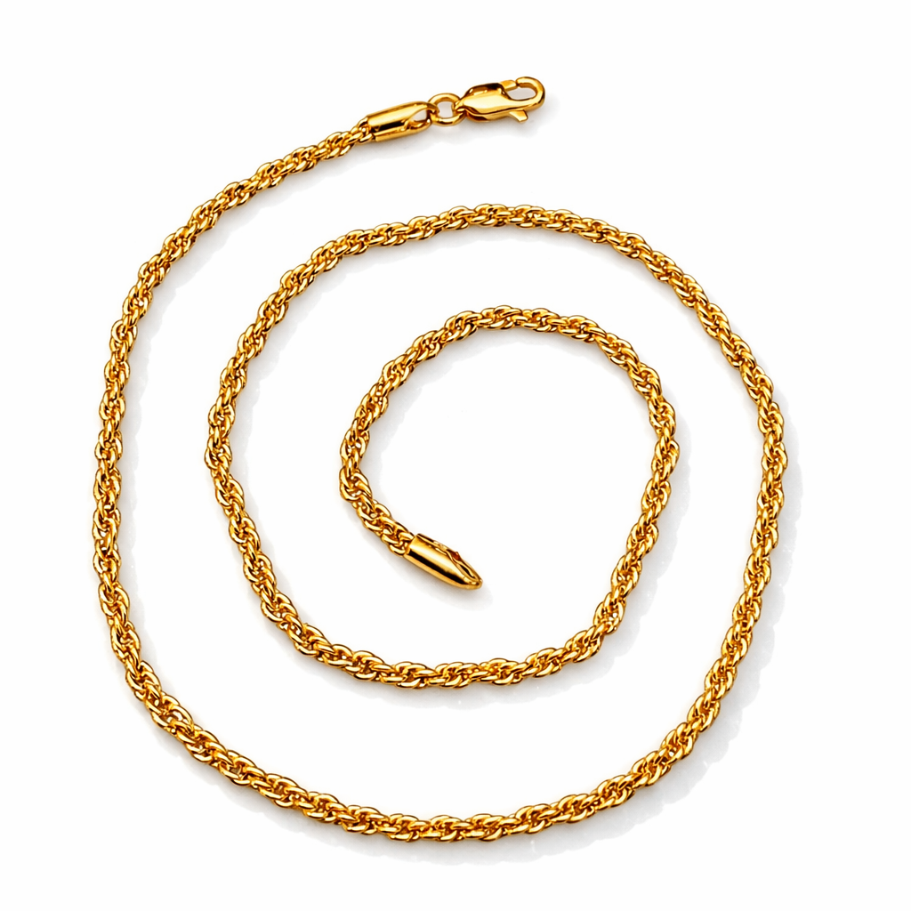 18K Gold Plated Rope Chain Necklace 45cm 3mm | Wholesale