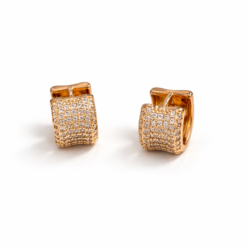 18K Gold Plated Pavé Huggie Earrings 13 × 10 mm