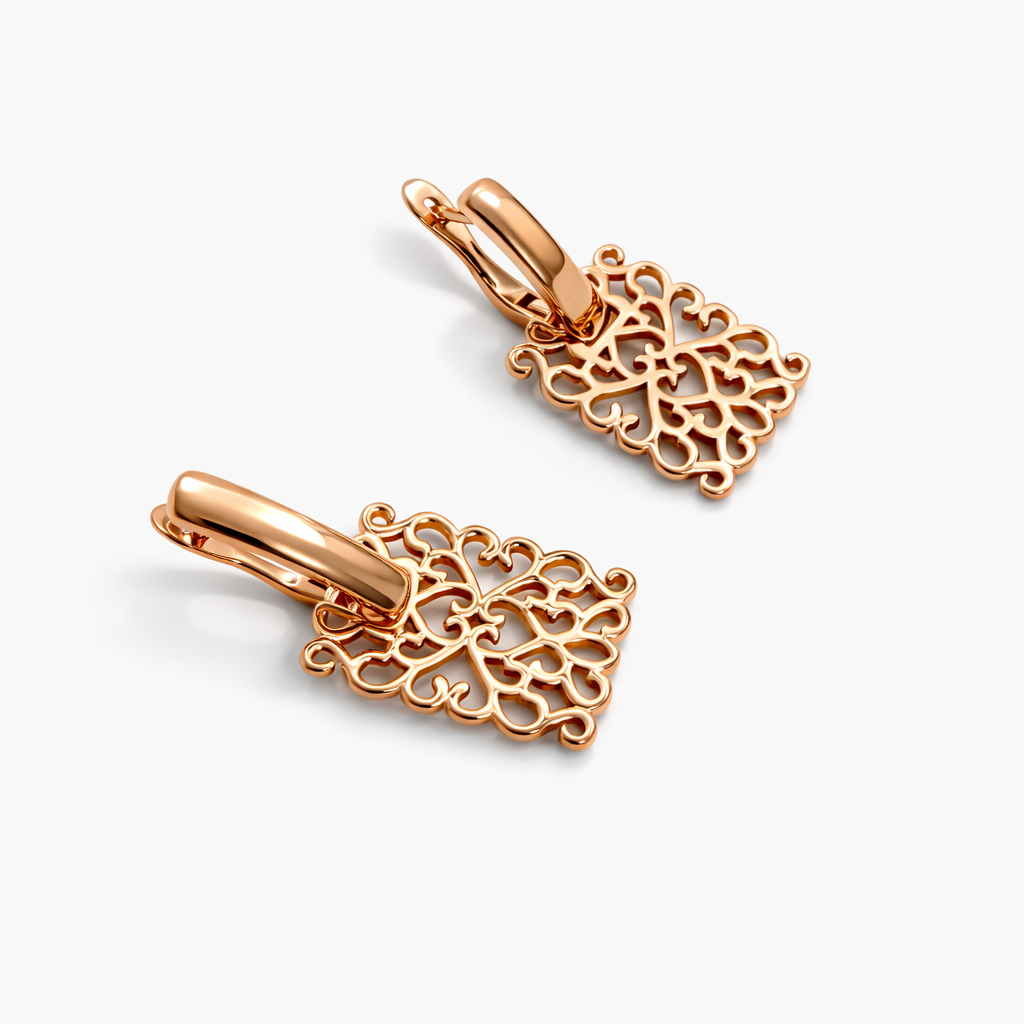 18K Gold Plated Brass Filigree Drop Earrings Wholesale