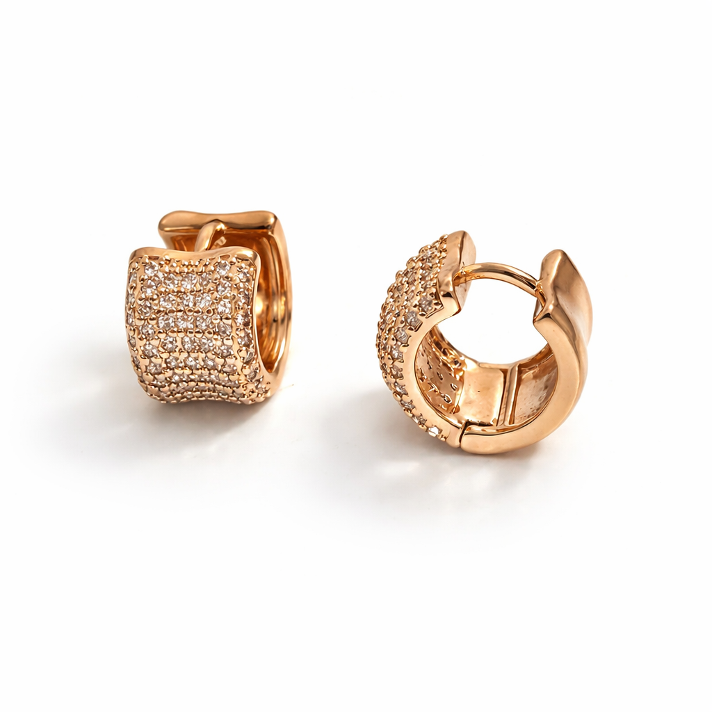 18K Gold Plated Pavé Huggie Earrings 13 × 10 mm
