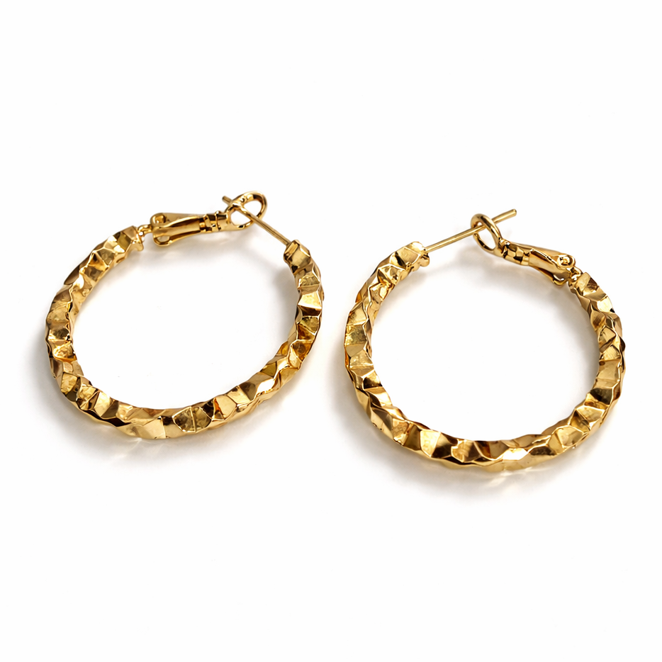 18K Gold Plated Faceted Hoop Earrings 30 mm