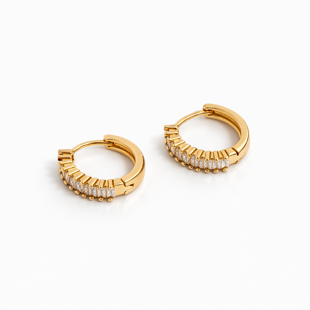 Gold Plated Baguette Hoop Earrings 1.5 cm – 4 mm – Wholesale