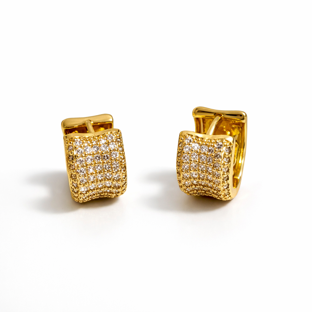 18K Gold Plated Pavé Huggie Earrings 13 × 10 mm