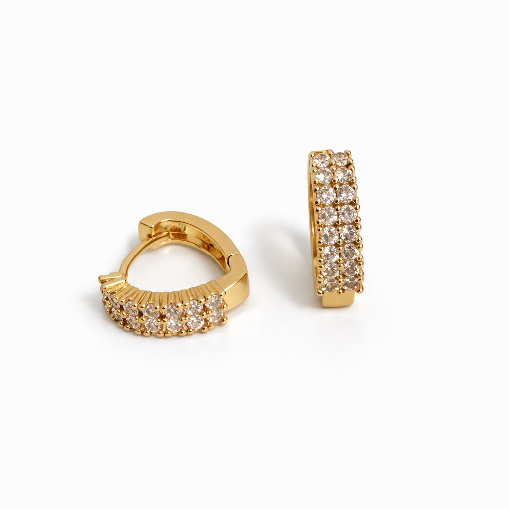 18K Gold Plated Pavé Huggie Earrings 14 × 5 mm