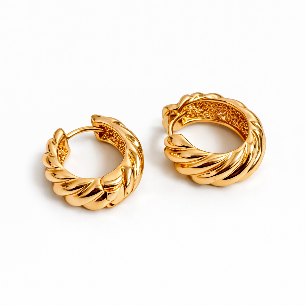 18K Gold Plated Twisted Huggie Earrings 15 mm