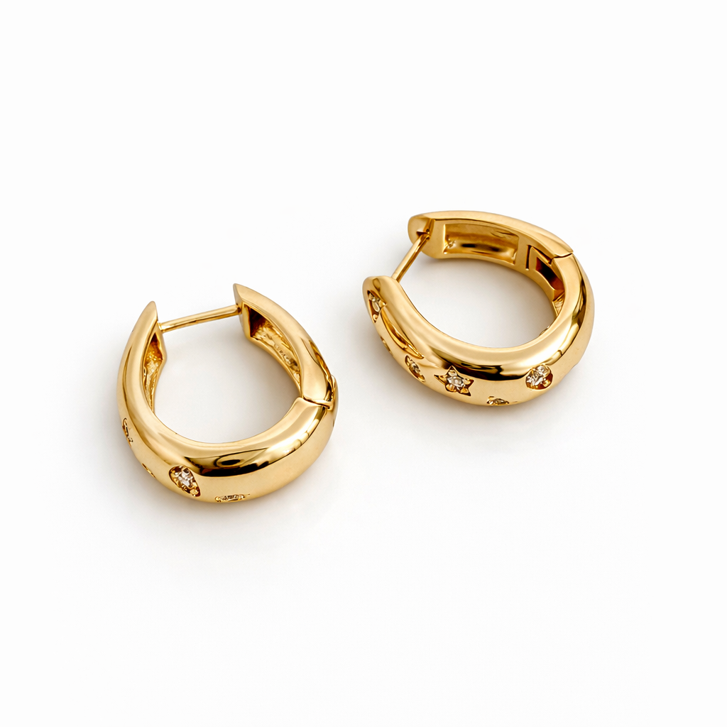 18k Gold Plated Star Hoop Earrings 18mm – 6mm Thick | Wholesale
