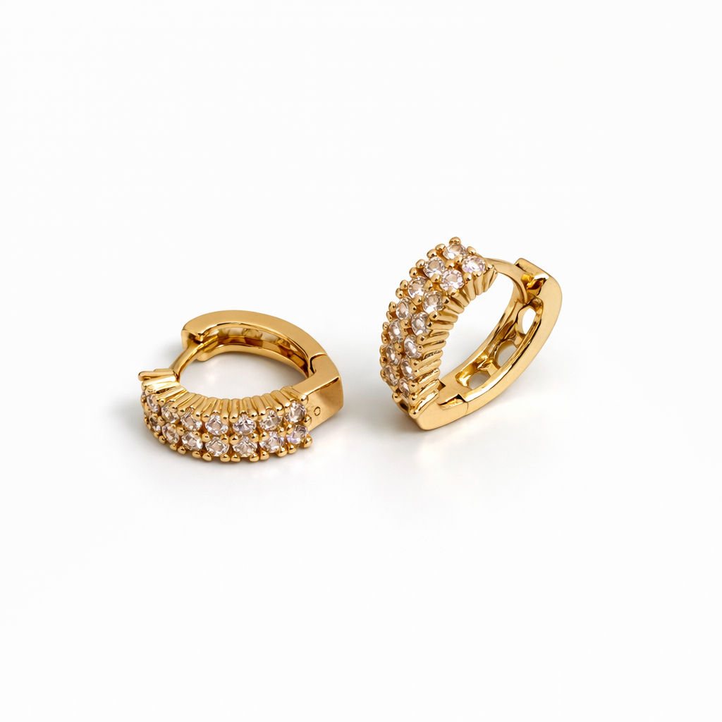 18K Gold Plated Pavé Huggie Earrings 14 × 5 mm