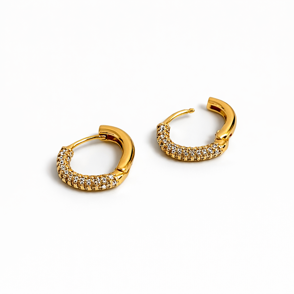18K Gold Plated Pavé Huggie Earrings 13 mm