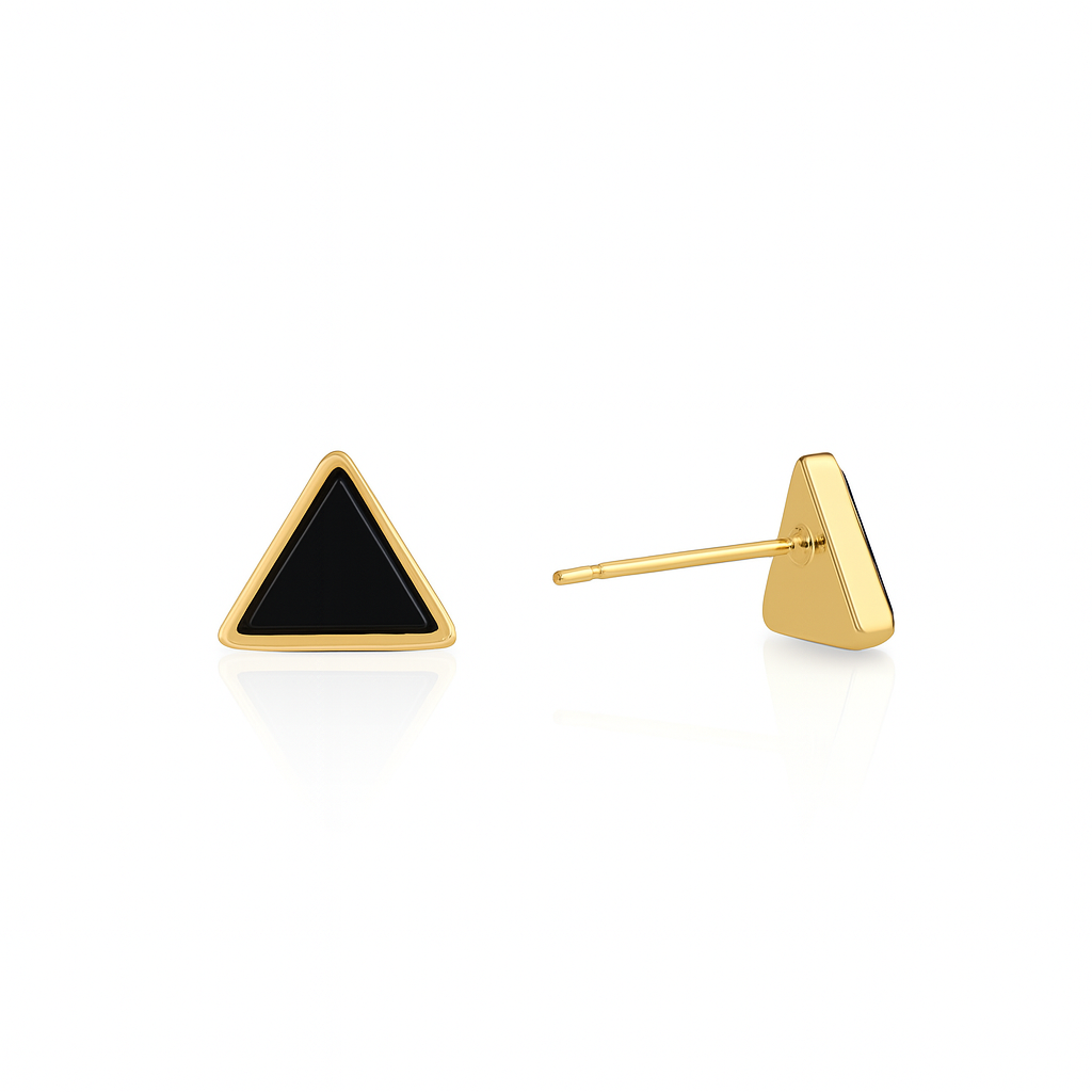 Diamond-Shaped Black Enamel Stud Earrings Set – 14K Gold Plated Silver