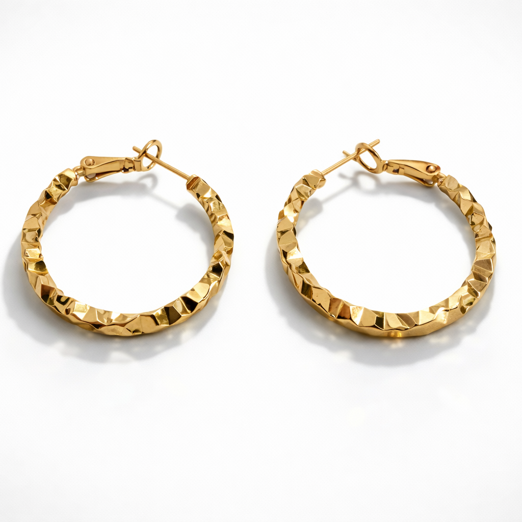 18K Gold Plated Faceted Hoop Earrings 30 mm