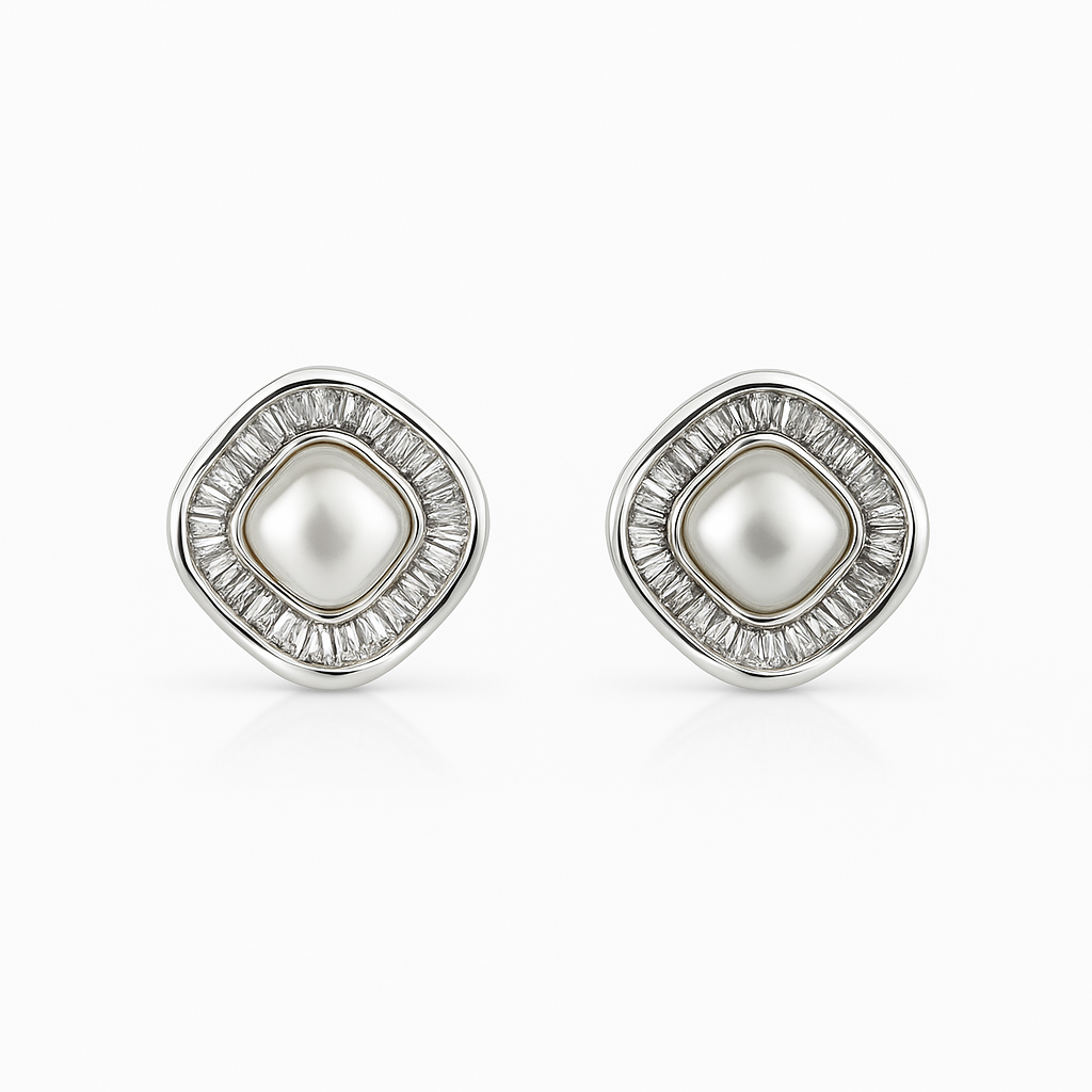 Elegant Pearl Stud Earrings – Gold or Silver Tone, Classic Design
