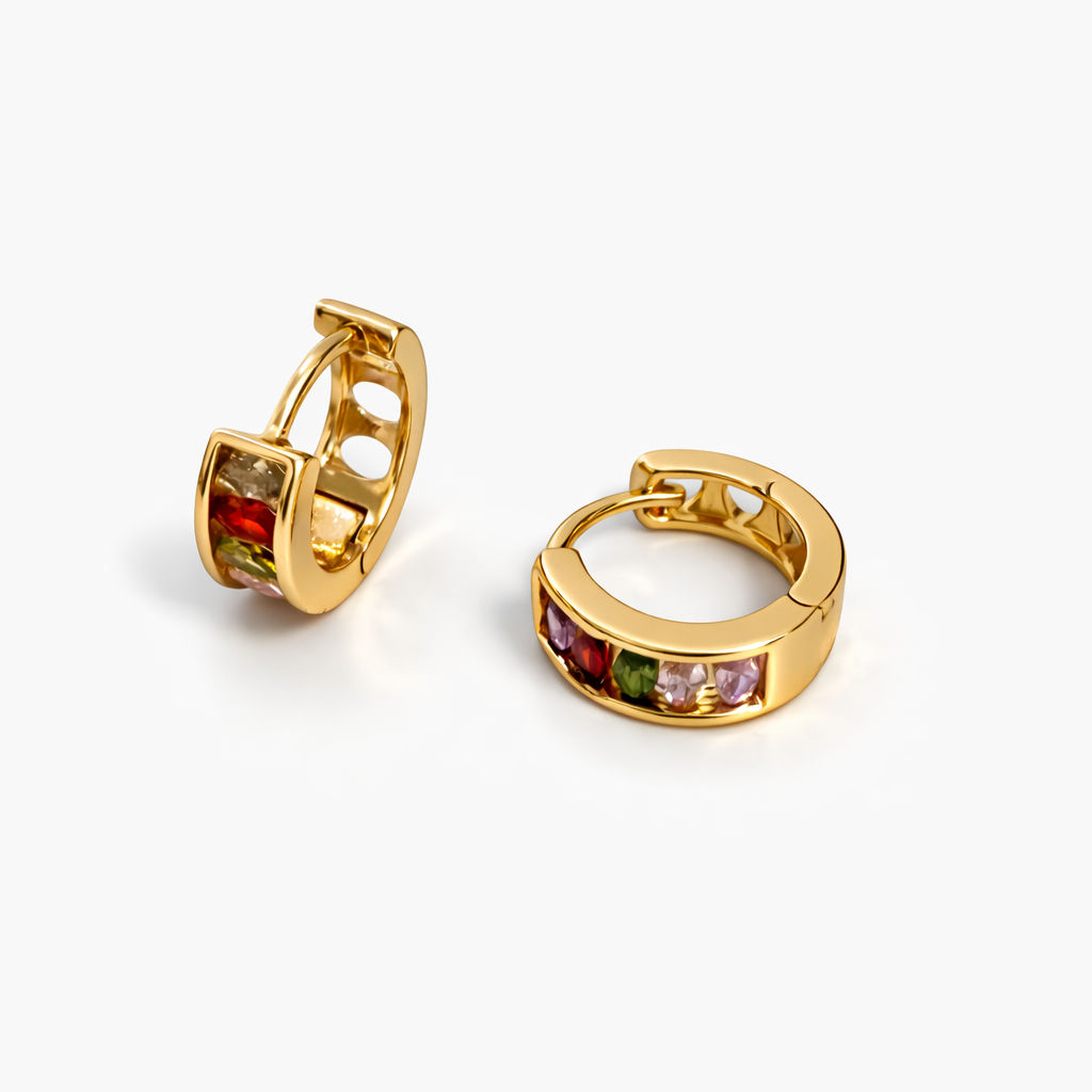 18K Gold Plated Multicolor CZ Huggie Hoop Earrings | Wholesale