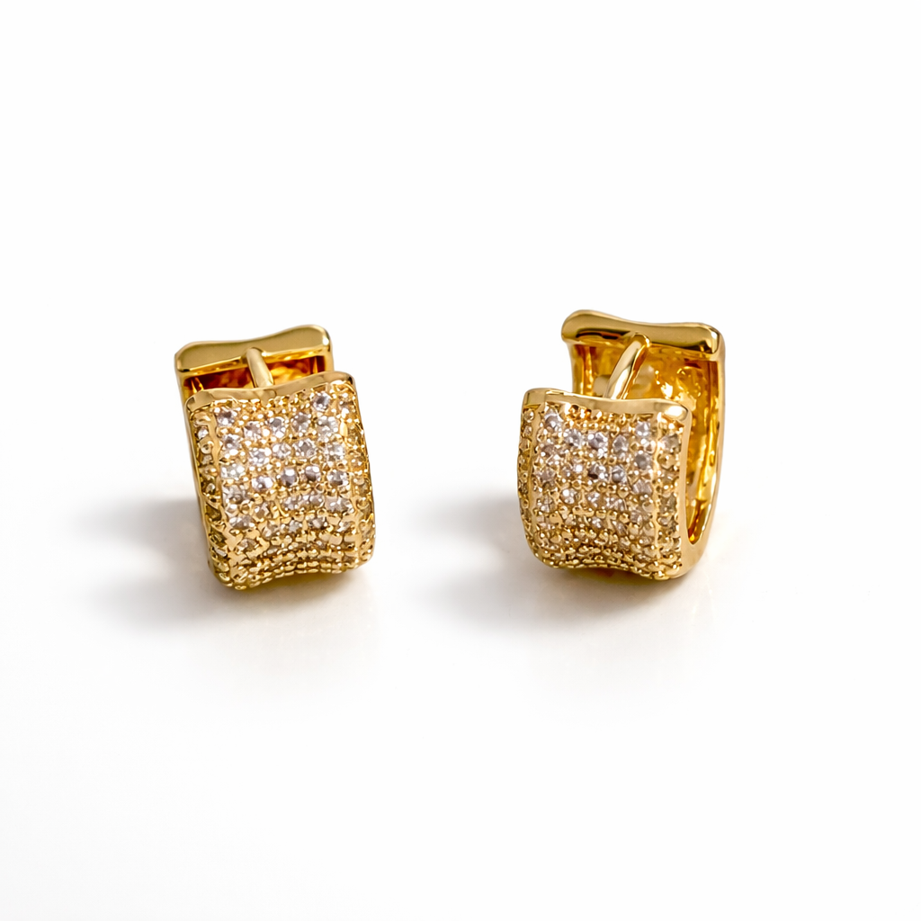 18K Gold Plated Pavé Huggie Earrings 13 × 10 mm
