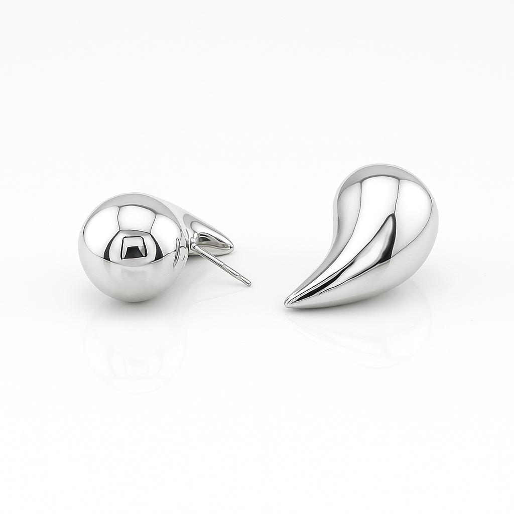 Sterling Silver Teardrop Stud Earrings – Rhodium or Gold Plated