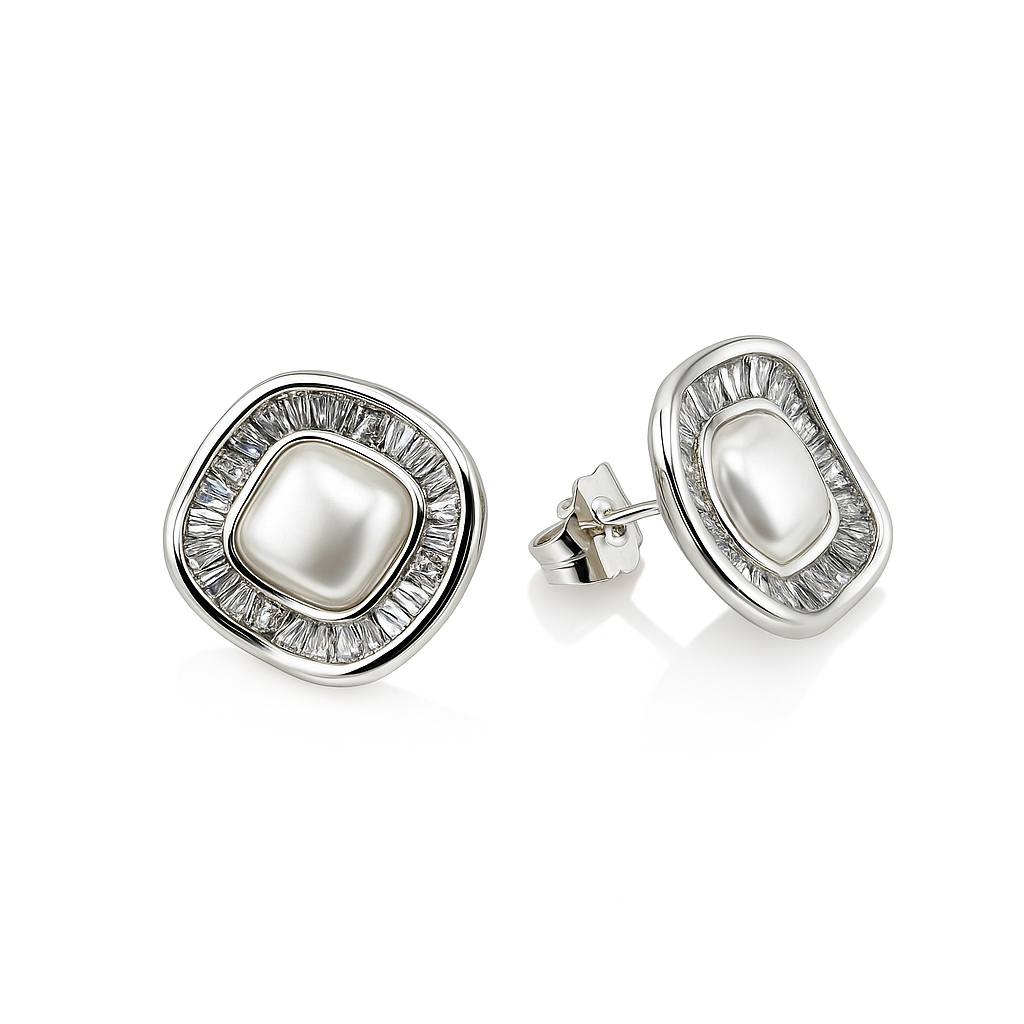 Elegant Pearl Stud Earrings – Gold or Silver Tone, Classic Design