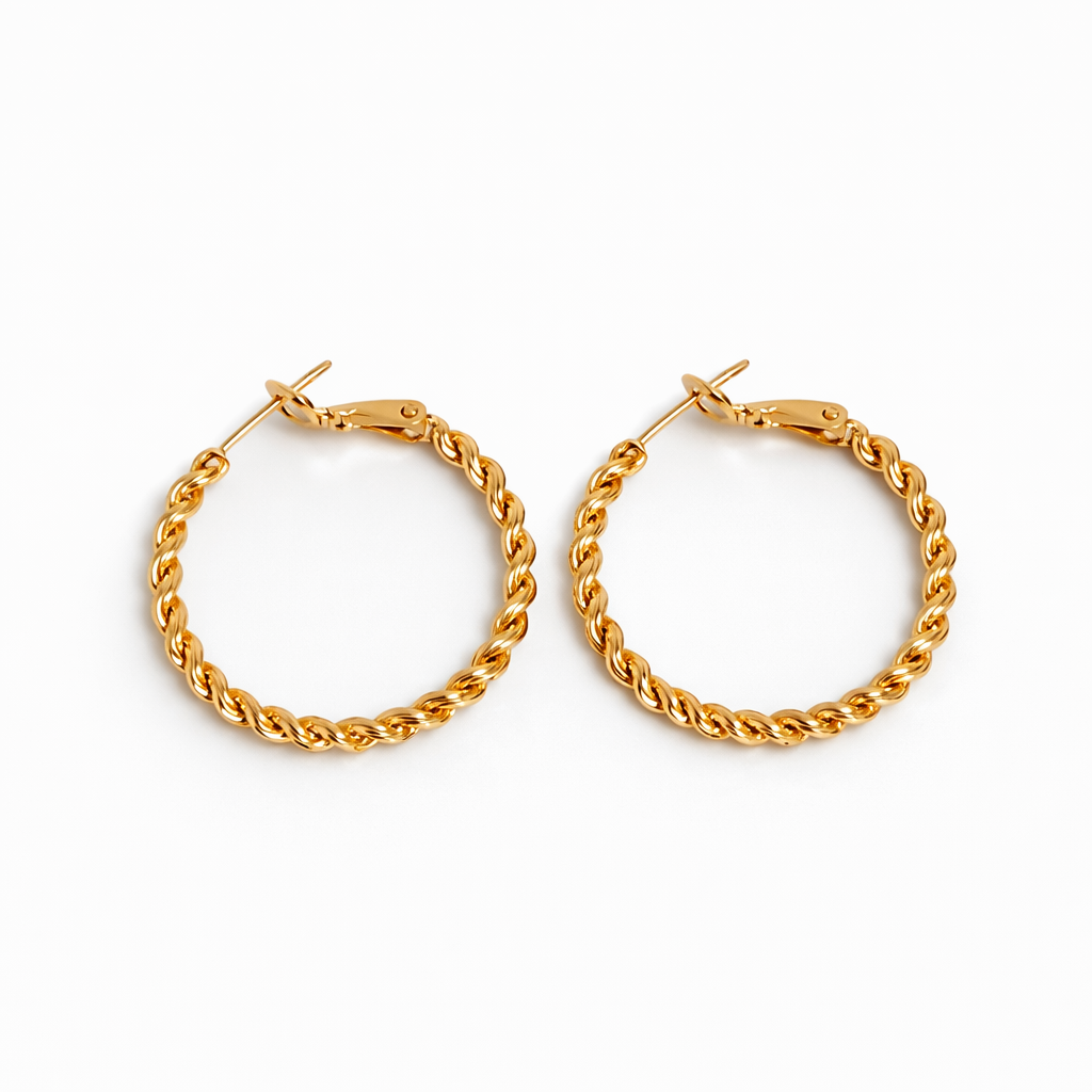 18k Gold Plated Rope Hoop Earrings 30mm | Twisted Hoops Wholesale