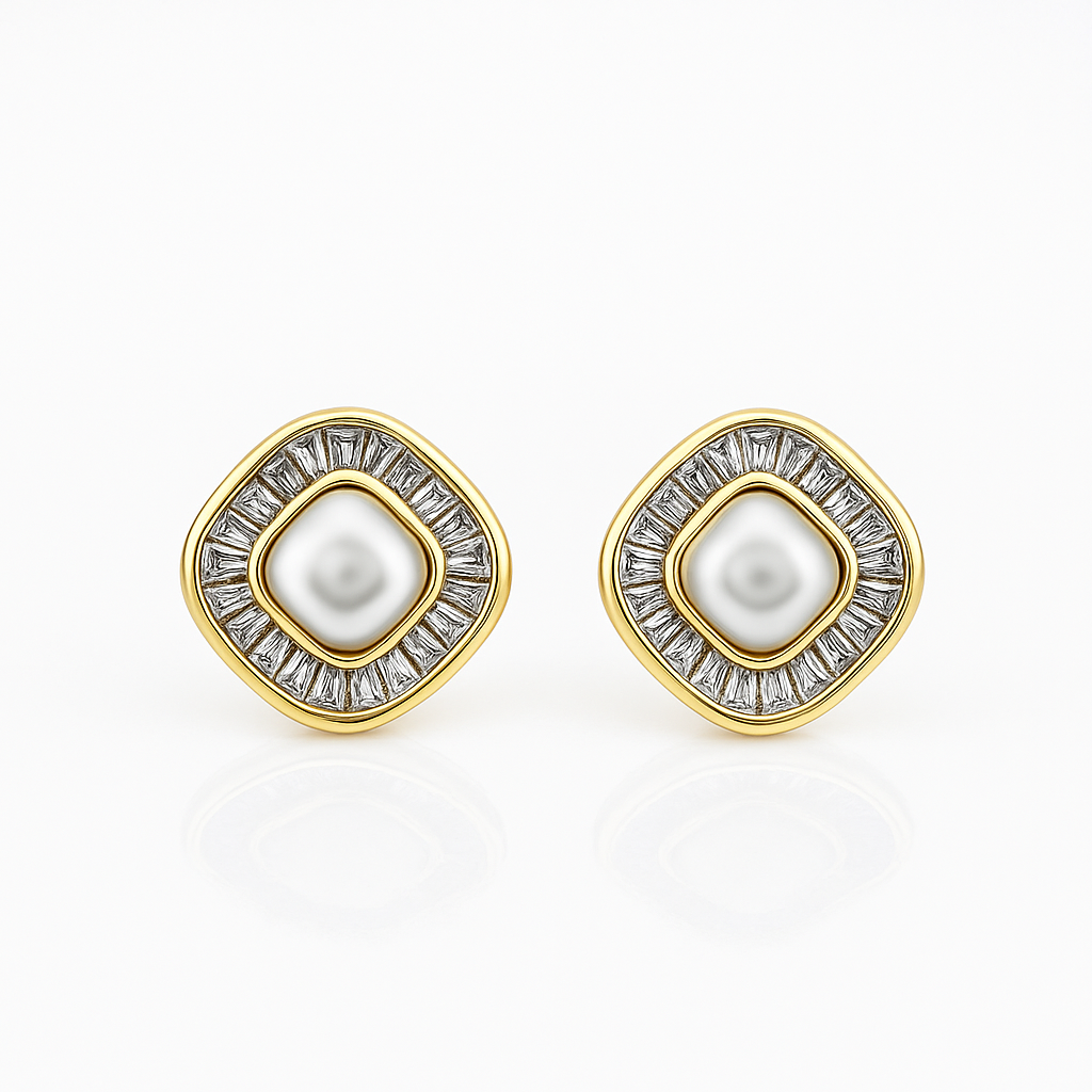 Elegant Pearl Stud Earrings – Gold or Silver Tone, Classic Design