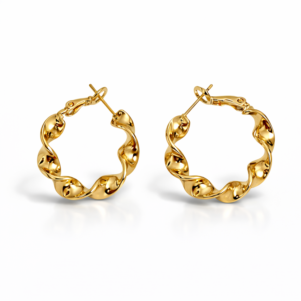 18K Gold Plated Twisted Hoop Earrings 25 mm