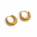 18K Gold Plated Ribbed Huggie Earrings 15 mm