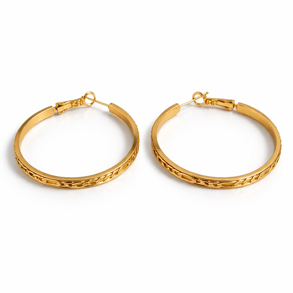 18K Gold Plated Textured Hoop Earrings 40 mm