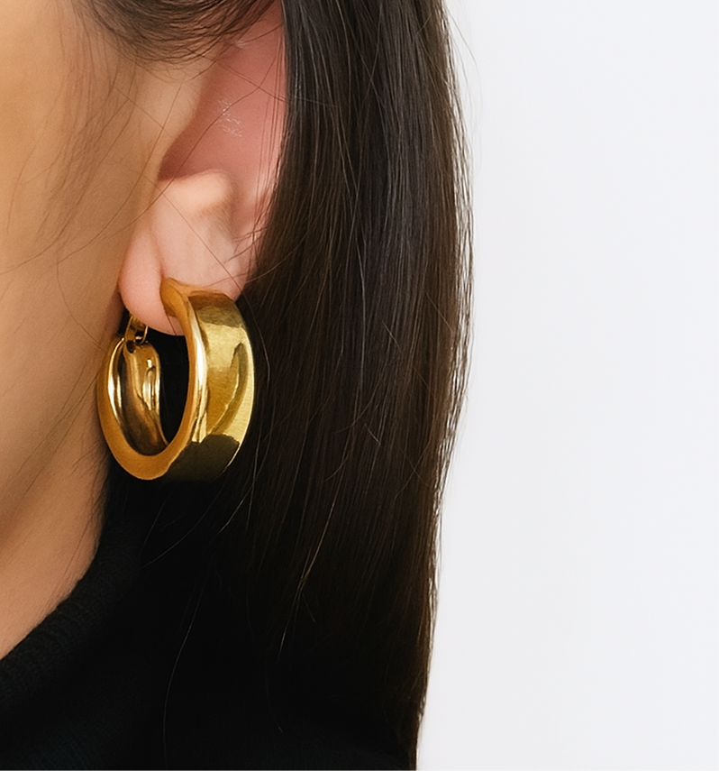 Chunky Hoop Earrings – 14K Gold Plated, Silver Post, 3.5 cm