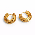 18K Gold Plated Patterned Hoop Earrings with Stones 25 mm