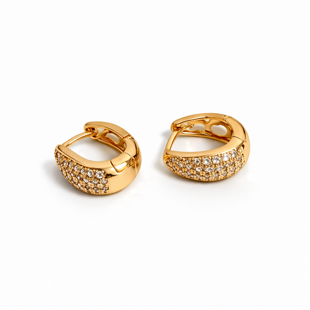 18K Gold Plated Pavé Huggie Earrings 12 mm