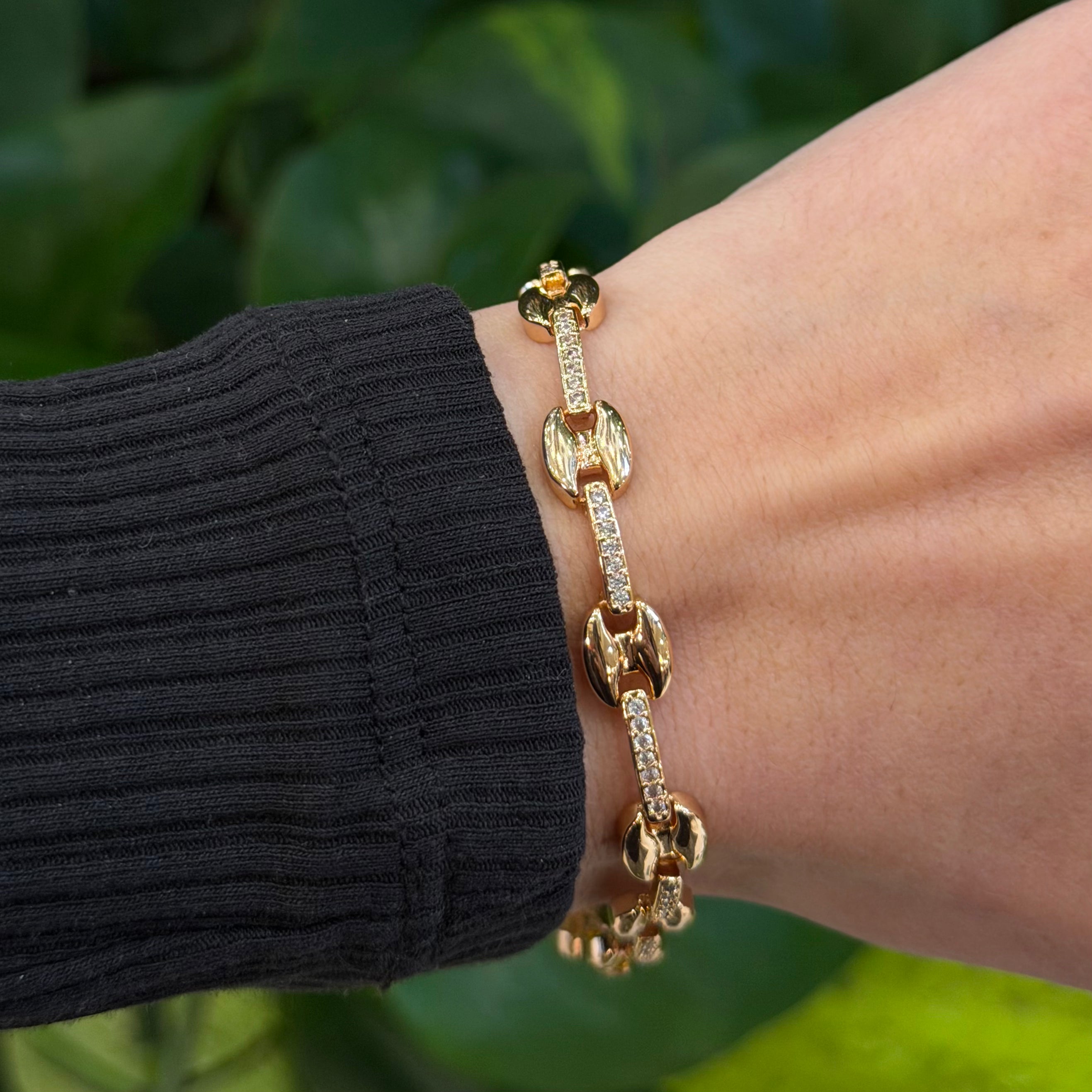 18K Gold Plated Brass 18+2 cm CZ Link Bracelet | Wholesale