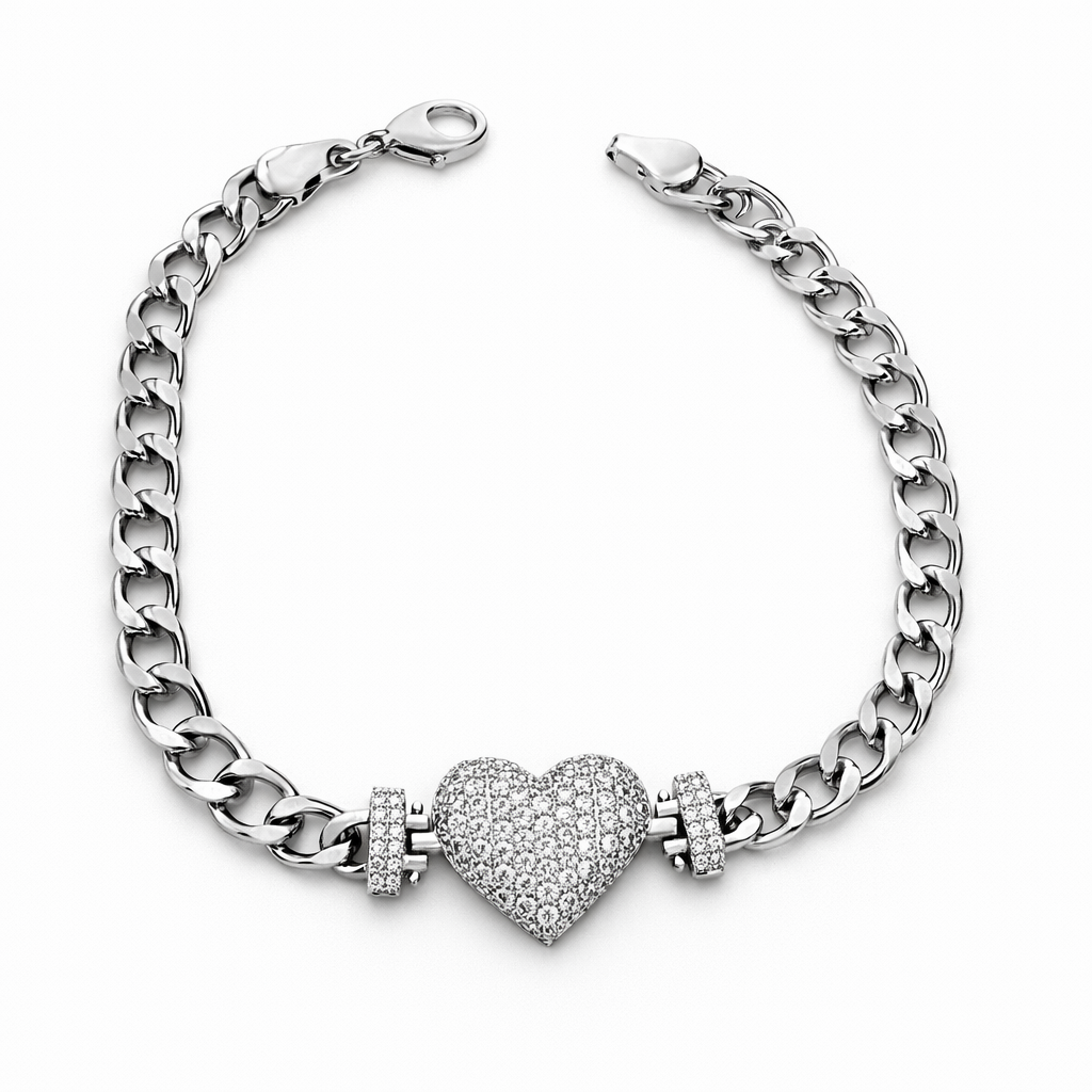 Silver Heart CZ Chain Bracelet 19cm | Wholesale