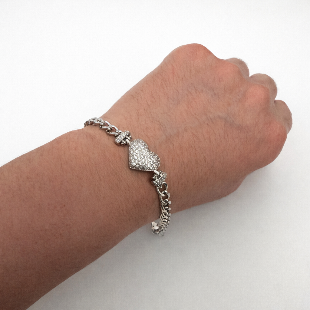 Silver Heart CZ Chain Bracelet 19cm | Wholesale