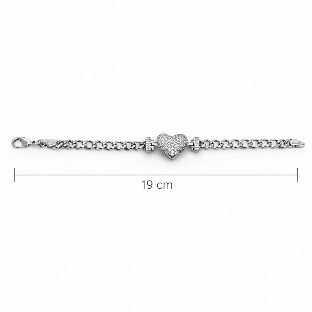 Silver Heart CZ Chain Bracelet 19cm | Wholesale