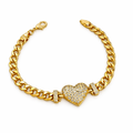 14k Gold Plated Brass 19 cm Heart CZ Cuban Bracelet | Wholesale