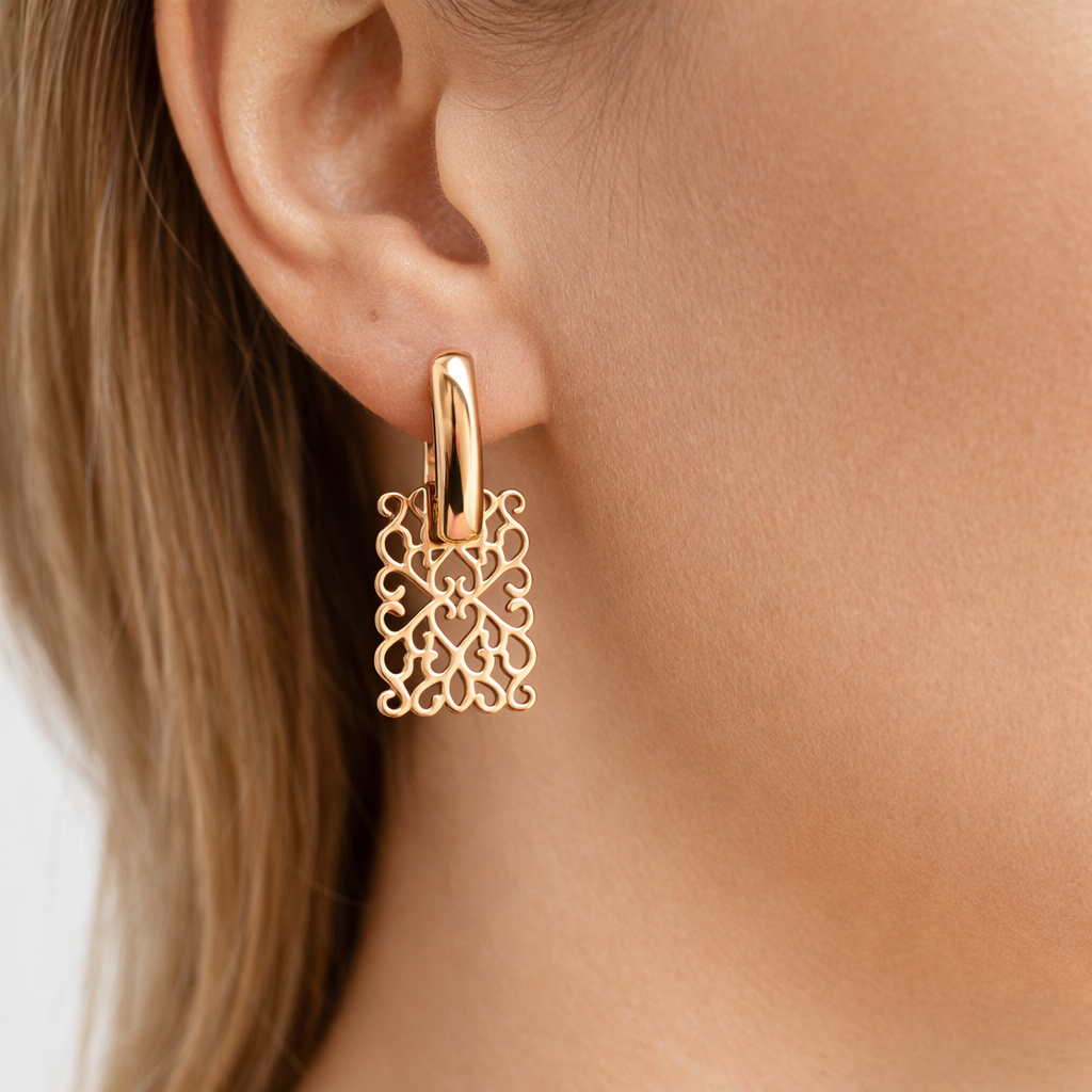 18K Gold Plated Brass Filigree Drop Earrings Wholesale