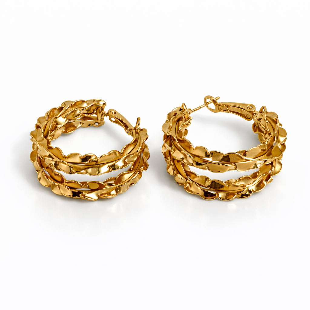 18K Gold Plated Multi-Layer Hoop Earrings 3 × 1.5 cm