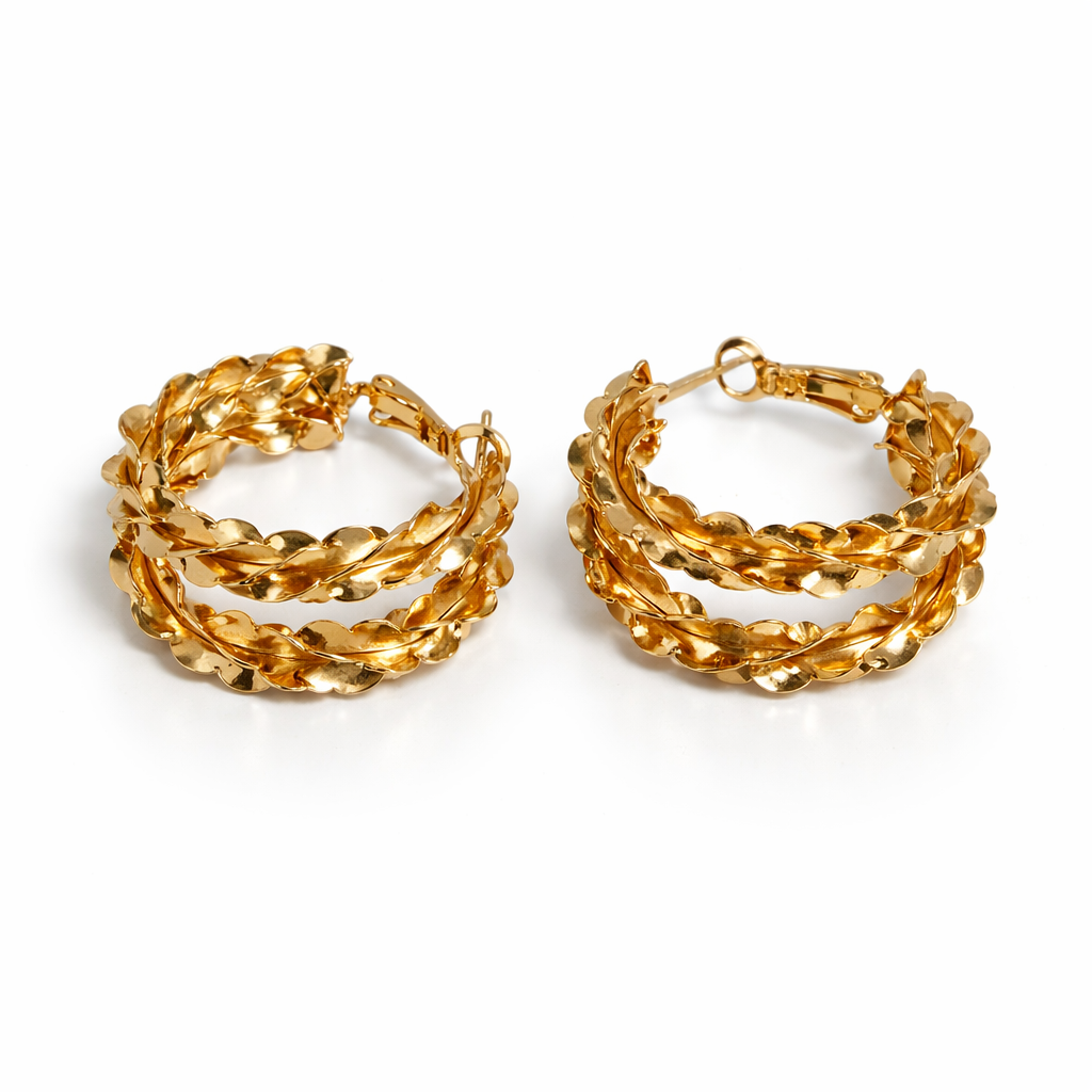 18K Gold Plated Multi-Layer Hoop Earrings 3 × 1.5 cm
